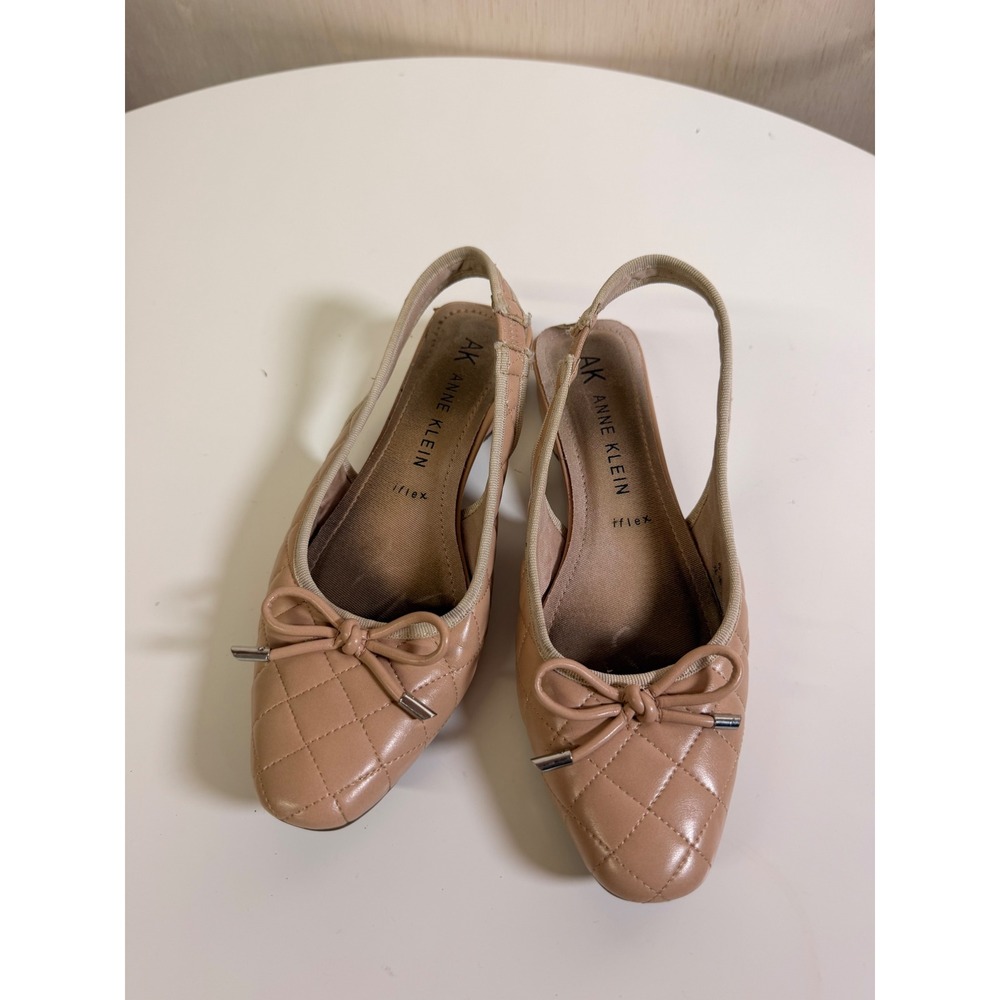 Anne Klein Slingback Heels Women 7.5 Nude Beige Excellent Quilted iFlex Bow Toe